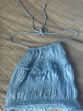 Light Blue Smocked Halter Crop and matching maxi skirt